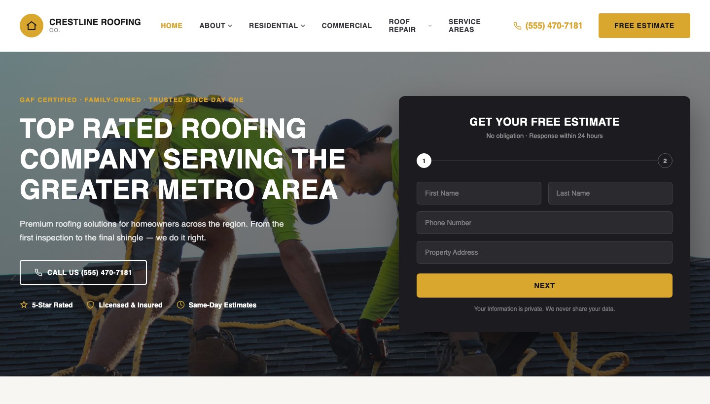 Roofing website template preview
